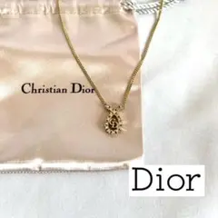 【良品】クリスチャンディオール カラーストーン ロゴ ネックレス Dior