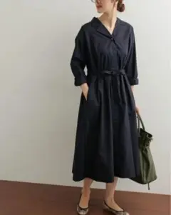 URBAN RESEARCH DOORS オープンカラーワンピース ネイビー