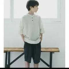 【rizière（リジェール）】ピュアコットン五分袖バンドカラーシャツ