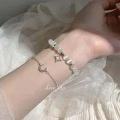 No.380A ムーンスタービジューブレスレット2点set 韓国 月 星 地雷