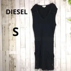 ディーゼル【DIESEL】S ノースリーブワンピース Vネック シック ブラック