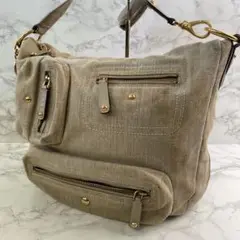 TOD'S トッズ 麻 リネン×本革 レザー ショルダーバッグ