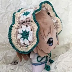 〈白色×緑色×緑色×ベージュ色〉ぬい服　ヘッドドレス　にじぬい　ちびぐるみ