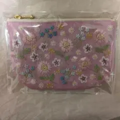 ハンドメイド　花柄手刺繍ポーチ ピンク 未使用　未開封