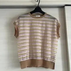美品 MACPHEE シアーヤーンボーダー フレンチスリーブプルオーバー