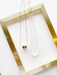 ゴールドチェーン×パール ロングネックレス