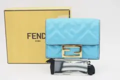 FENDI 三つ折り財布 ナッパ バケット マイクロ ブルー ABランク 美品