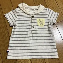 キリンのソフィー：セーラーカラー グレー ボーダー Ｔシャツ