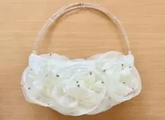 フラワーモチーフ シフォンバッグ アイボリー