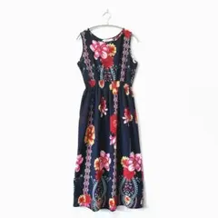 culots クロッツ【M】ノースリーブロングワンピース 花柄 ネイビー