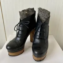 【Chole】 ソックスブーツ ウッドソール レザー