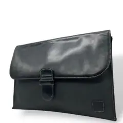 ダンヒル　クラッチバッグ　黒　ビジネスバッグ　フラップ　A4収納　レザー　U9
