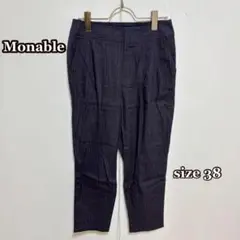 Monable リネンブレンドテーパードパンツ（38）ストライプ　カジュアル