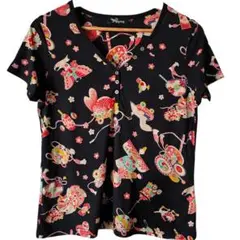 匿名配送☆京友禅　Pagong パゴン　和柄　花柄Vネック半袖　Tシャツ