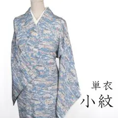 R7SK1031 小紋 単衣 茶屋辻 風景 草花 青 ピンク シルク 着物