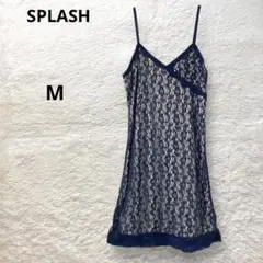 SPLASH 総レース キャミソールワンピース ストレッチ ネイビー M ひざ丈