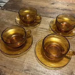 レトロ ティーカップ 4客 アンバー