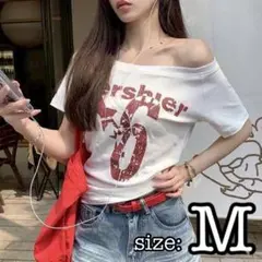 Tシャツ オフショル 肩出し ホワイト グランジ ピチT Y2K 韓国