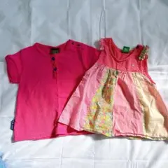 25日まで値下げフリル付きパッチワークノースリーブ ピンクTシャツ2枚セット