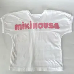 ミキハウス ロゴTシャツ 90 ピンク×ホワイト