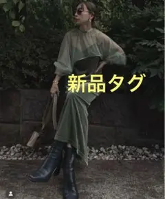 Ameri MANY WAY TULLE VEIL DRESS オリーブグリーン
