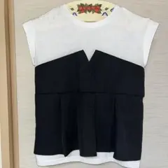 ブラック/ホワイト ビスチェ付き半袖トップス