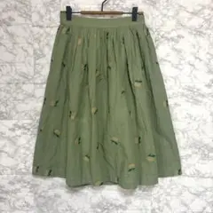 エヘカソポ◆花柄刺繍フレアスカート/ウエストゴム コットン100% 裏地有り