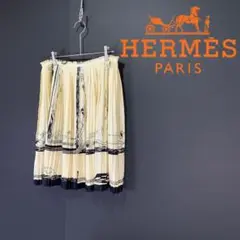 HERMES エルメス プリント シルク プリーツ スカート