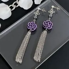 水引とシルバータッセルのピアス「紫×銀」