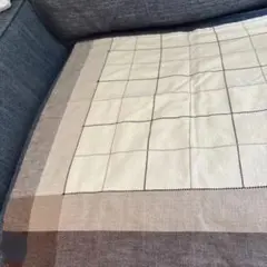 チェック柄座布団、クッションカバー 55x59cm ブラウン　ベージュ系