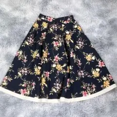 Allamanda【38】ミディ丈スカート　花柄　ダークネイビー　レディース