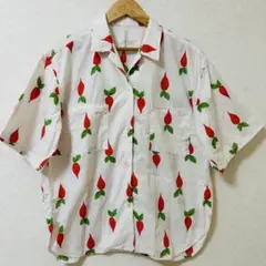 ラディッシュ総柄シャツ ブラウス 野菜柄 ベジタブル柄 個性派 着丈62