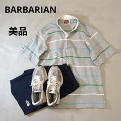 極美品　BARBARIANバーバリアン ボーダーTシャツ M ヘンリーネック 極美品BARBARIANバーバリアン 紺 ボーダーTシャツ M ヘンリー