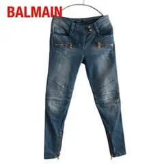 BALMAINバルマンスキニーデニム バイカーデニムダメージ加工 ジーンズ36