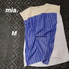 mia. ノースリーブストライプカットソー 異素材　チュニック　美品夏ゆったり