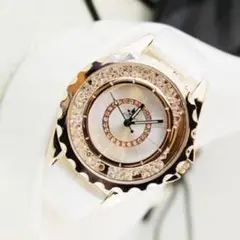 ◆新品◆ホワイト&ピンクゴールド☆豪華CZダイヤ腕時計☆レディース