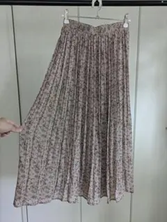 花柄プリーツスカート ベージュ系