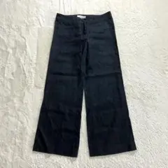 【エムズセレクト】36 黒 ストレートパンツ リネン生地 春夏秋 ワイド