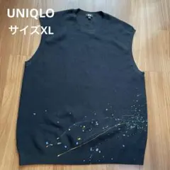 UNIQLO XL 黒 ニットベスト グラフィックプリント