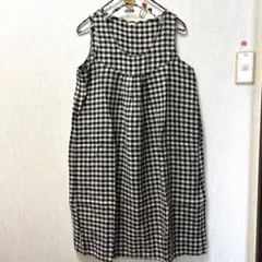 無印良品MUJIリネン100%チェックワンピース　Lサイズ　美品！