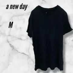 ア・ニュー・デイ◇半袖Tシャツ　黒 ブラック【M】コットン100％　カジュアル