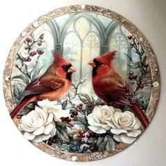 カーディナル鳥のウェルカムボード　ブリキ看板