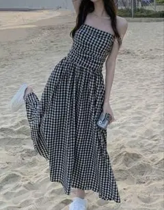 【匿名配送】SHEIN ギンガムチェック ストラップレスドレス ワンピース