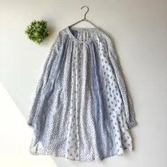 45R ギャザースモック　チュニック　ガーゼ　パッチワーク　小花柄　ペイズリー