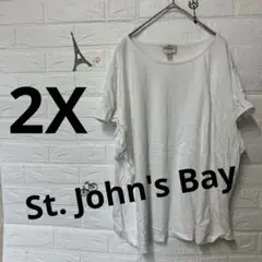 St. John's Bay 刺繍入りホワイトTシャツ 【2X】