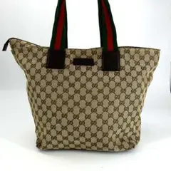 グッチ トートバッグ シェリーライン GG ロゴプレート キャンバス革EM346