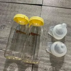美品 ピジョン 母乳実感 直付け 哺乳瓶100mlセットイエロー 2個セット ②
