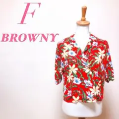 BROWNY ブラウニー アロハシャツ 半袖 レッド 花柄 夏 ショート丈