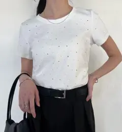 solleim ラインストーンサイドシャーリングTシャツホワイト