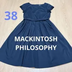 マッキントッシュフィロソフィー　フレアワンピースベルト付きひざ丈フレンチスリーブ